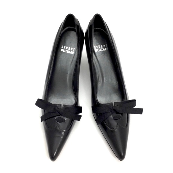 STUART Weitzman Patent Leather Pointed toe Low Heel Pumps In Black - Picture 2 of 8